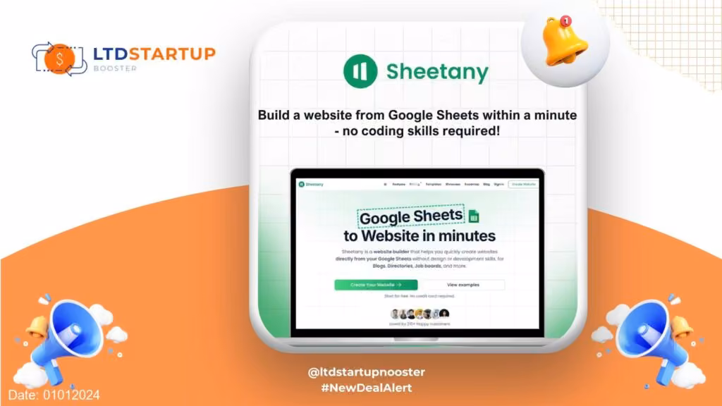New LTD Alert - Sheetany : Website Builder That Turns Google Sheets Into Websites cover