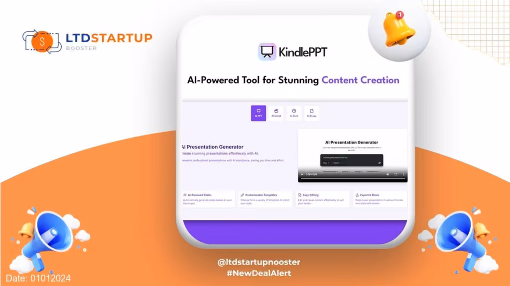 New LTD Alert - KindlePPT: AI-Powered Content Creation Tool cover